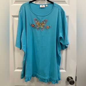 Quaker factory ruffled hem butterfly blouse short sleeved plus size 3X EUC